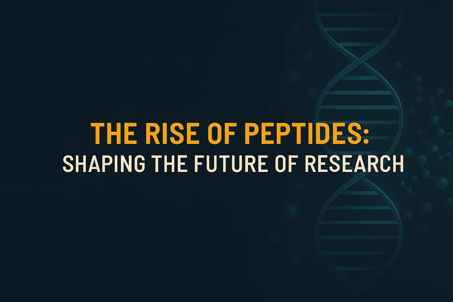 Dark charcoal banner featuring a glowing teal DNA helix and the headline “The Rise of Peptides: Shaping the Future of Research” by Black Helix Labs.
