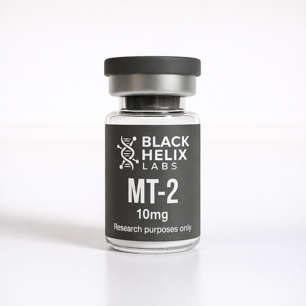 Black Helix Labs MT-2 (Melanotan II) 10 mg research peptide vial labeled for research purposes only